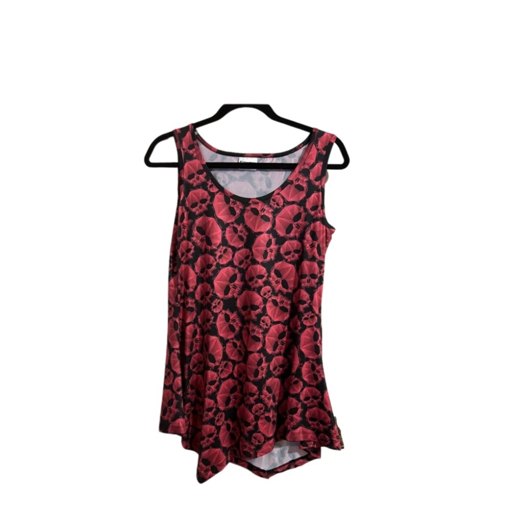 Red Skull Tank Top Asymmetrical Hem Line